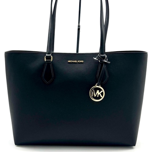 Michael Kors Black Leather Tote with Gold Accents - Picture 1 of 11
